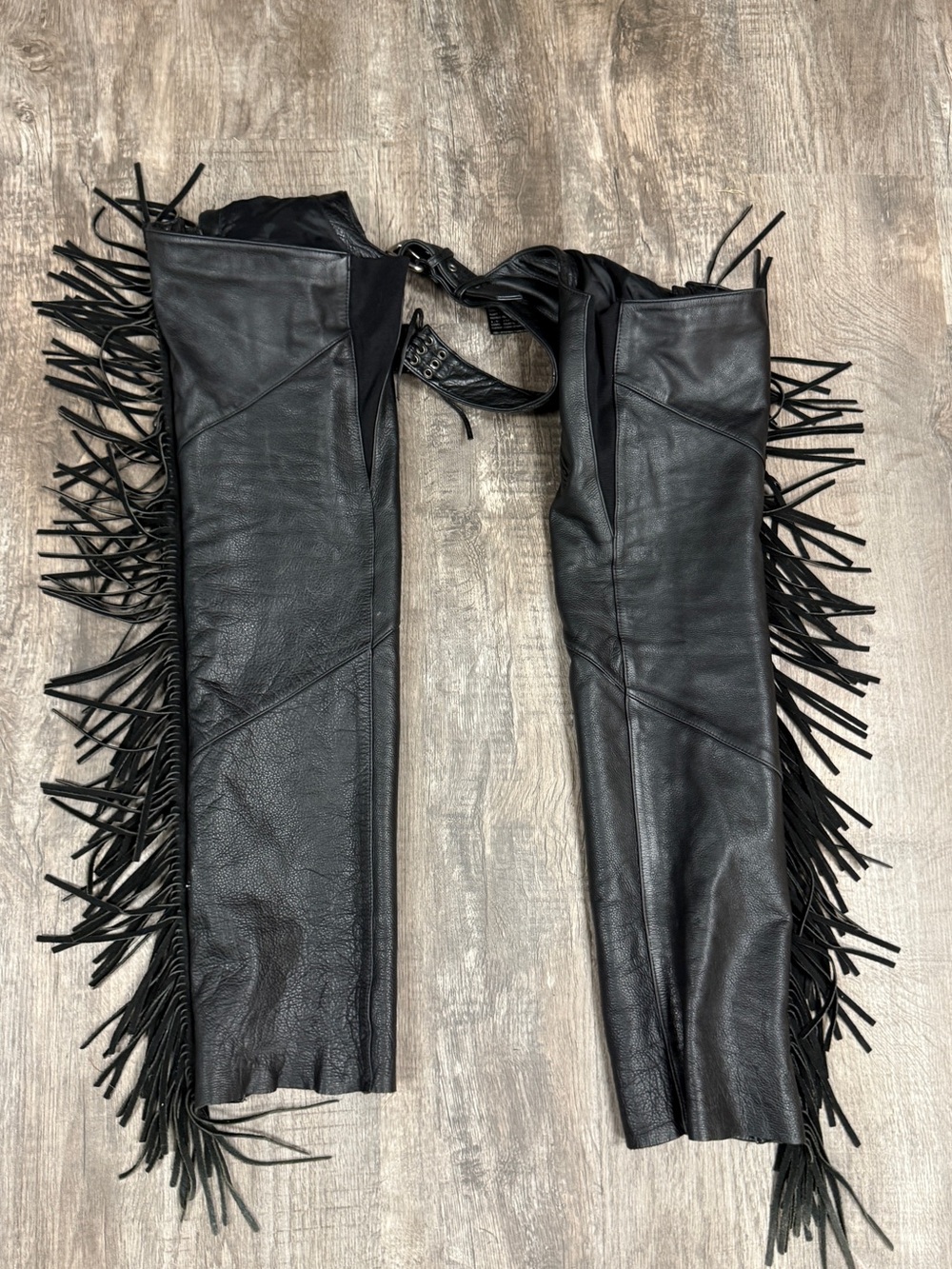 Harley-Davidson Black Leather Fringe Motorcycle Chaps with Zippers - Picture 6 of 6
